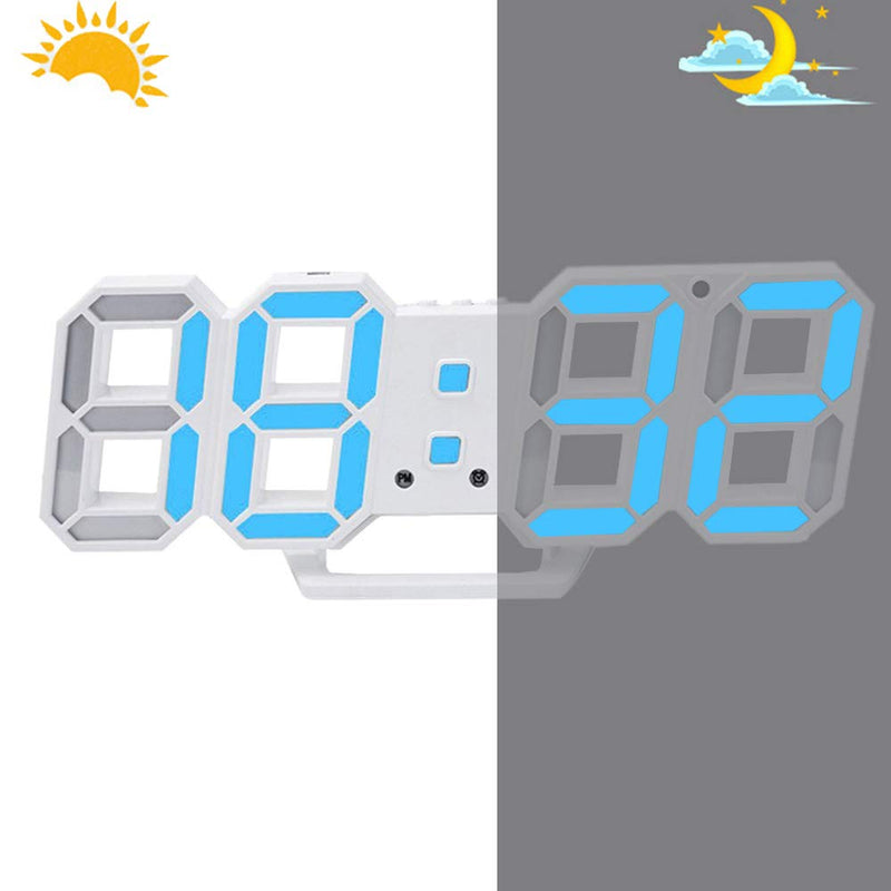 NewNest Australia - Petilleur 3D Digital Alarm Clock,Wall LED Number Time Clock with 3 Auto Adjust Brightness Levels,Led Electronic Clock with Snooze Function,Modern Night Light Clock Date,Temperature Display (Blue) Blue 