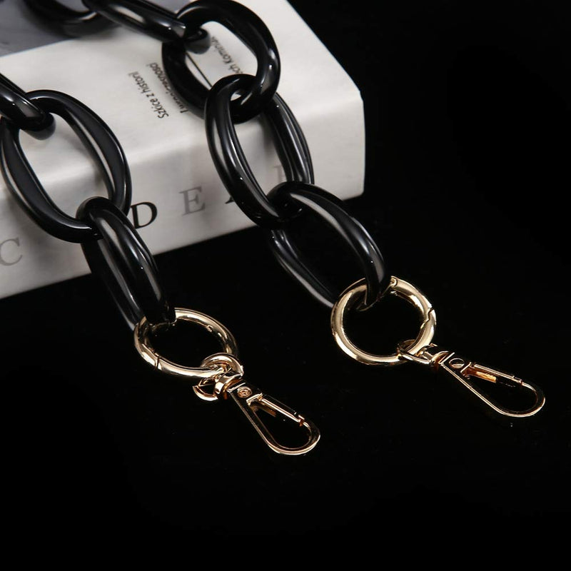 Xiazw Short Thick Resin Purse Bag Handle Shoulder Strap Replacement，Handbag Decoration Chain，Bag Accessories Charms (Black with Gold Buckle) Black with Gold Buckle - NewNest Australia
