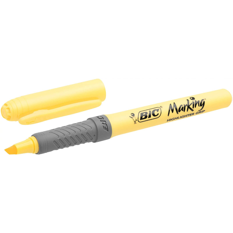 BIC Brite Liner Grip Highlighter, Chisel Tip (1.6 mm), Pastel Yellow, For Broad Highlighting & Fine Underlining, 12-Count - NewNest Australia