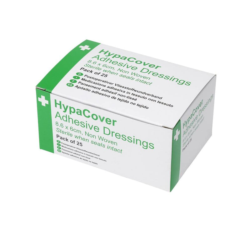 Safety First Aid Group HypaCover Adhesive Wound Dressing - Medium, 8.6 x 6 cm (Pack of 25) Sterile Hypoallergenic Medium (8.6 x 6 cm) Adhesive Dressings Single - NewNest Australia