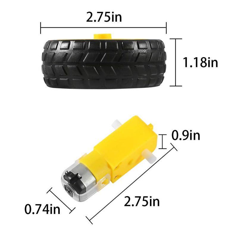 2pcs DC Electric Motor 3-6V Dual Shaft Geared TT Magnetic Gearbox Engine with 2Pcs Plastic Car Tire Wheel, Mini Φ67mm Smart RC Car Robot Tyres Model Gear Parts - NewNest Australia