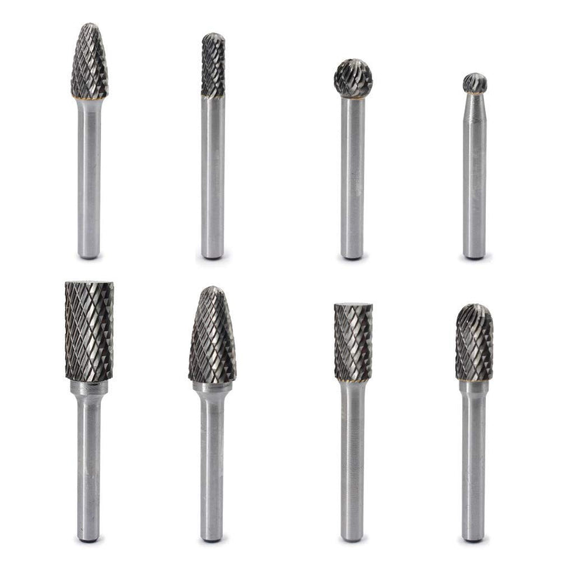 Carbide Burrs Set JESTUOUS 1/4 Inch Shank Diameter Double Cut Edge Rotary File Metal Grinding Polishing Carving Tool Drill Bits for Die Grinder Kits,8pcs - NewNest Australia