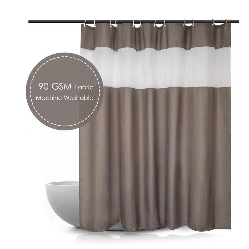 Ebecede Fabric Shower Curtain or Liner 72 x 78 with White Strip, Universal Simple Style Fabric Bathroom Curtain 78 inch Long for Home, Spa Hotel Quality, Light Brown 72Wx78L - NewNest Australia