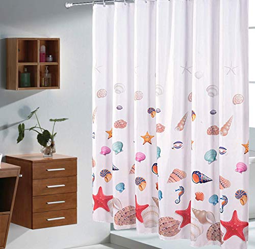 AO BLARE Sea Shells Shower Curtain Shells Starfish Conch Elements of The Marine Theme on White Background Waterproof Polyester Fabric Bathroom Shower Curtain with Hooks 72 X 72 Inches - NewNest Australia