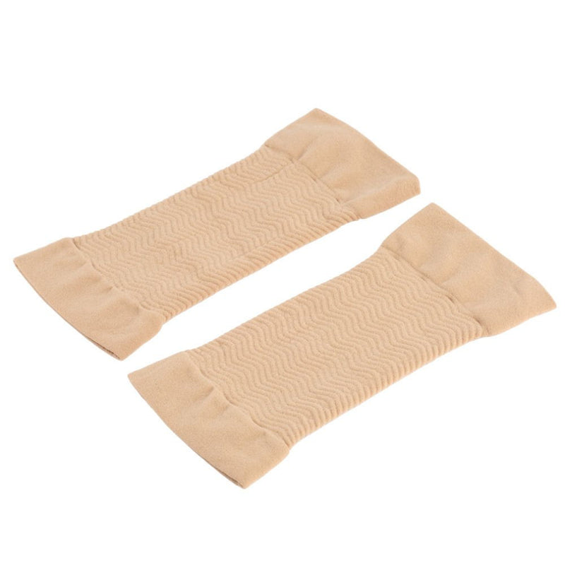 2 Pair Beauty Women Weight Loss Calories Slimming Arm Shaper Massager Lose Buster Wrap Belt Slimming Compression Arm Shaper Helps Tone Shape Upper Arms Sleeve, Black + Flesh Color - NewNest Australia