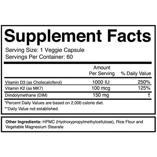 Divine Health's Hormone Zone |150mg of DIM | 100mcg of Vitamin K2 | 1000IU of Vitamin D3 | 60 Day Supply | 60 Capsules | - NewNest Australia