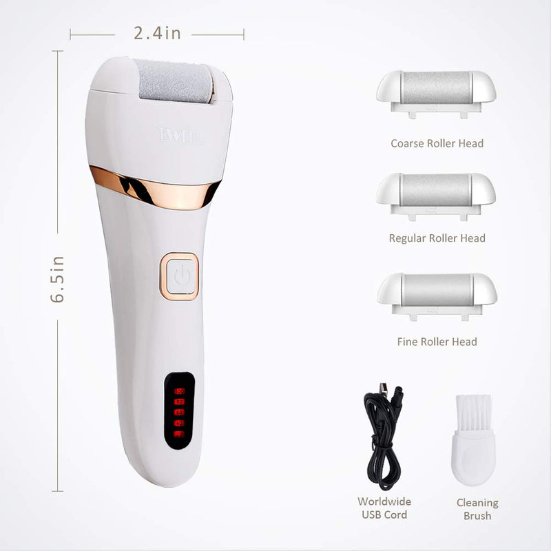 Electric Callus Remover, Rechargeable Foot File Hard Skin Remover Pedicure Tools for Feet Electronic Callus Shaver Waterproof Pedicure kit for Cracked Heels and Dead Skin with 3 Roller Heads White & Chrome Golden - NewNest Australia