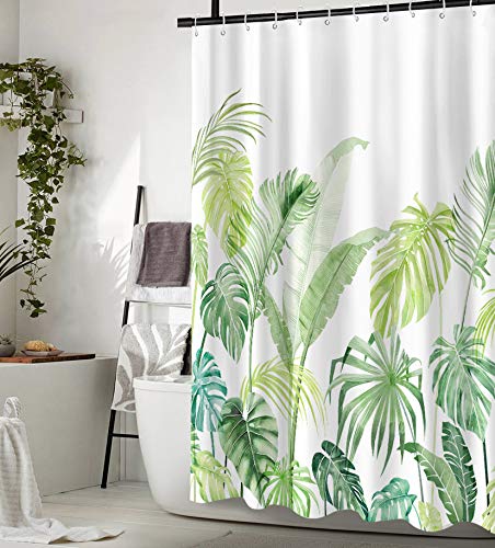 Lifeel Jungle Shower Curtain, Tropical Shower Curtain Palm Banana Monstera Leaf Bathroom Shower Curtain Set Heavyweight with 12 Hooks, Green White 72" x 72" - NewNest Australia