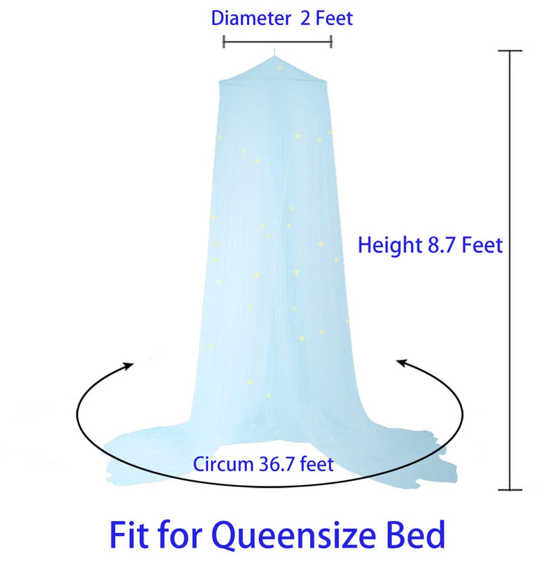 BCBYou Bed Canopy Mosquito Net with Fluorescent Stars Glow in Dark for Baby, Kids, and Adults, for Cover The Baby Crib, Kid Bed, Girls Bed Or Full Size Bed (Light Blue) - NewNest Australia