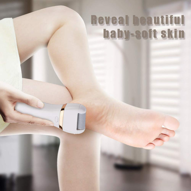 Electric Callus Remover, Rechargeable Foot File Hard Skin Remover Pedicure Tools for Feet Electronic Callus Shaver Waterproof Pedicure kit for Cracked Heels and Dead Skin with 3 Roller Heads White & Chrome Golden - NewNest Australia