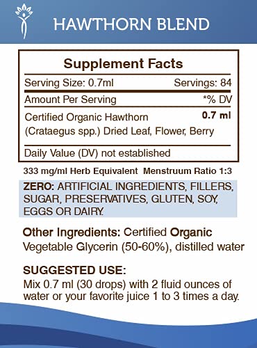 Hawthorn Blend Tincture Alcohol-Free Extract, Organic Hawthorn (Crataegus spp.) Dried Leaf, Flower, Berry 2 oz 2 Fl Oz (Pack of 1) - NewNest Australia
