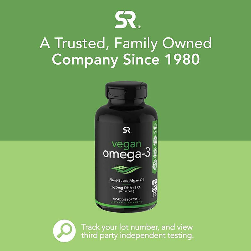 Vegan Omega-3 Fish Oil Alternative sourced from Algae Oil | Highest Levels of Vegan DHA & EPA Fatty Acids | Non-GMO Verified & Vegan Certified - 60 Veggie Softgels (Carrageenan Free) - NewNest Australia