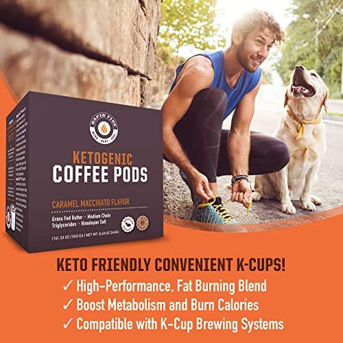 Rapidfire Caramel Macchiato Ketogenic High Performance Keto Coffee Pods, Supports Energy & Metabolism, Weight Loss Diet, Single Serve K Cup, Brown, 16 Count - NewNest Australia