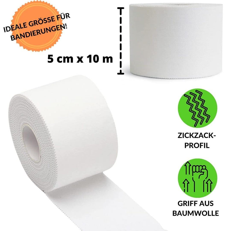Take Sport Sports Bands, Crossfit, Candagen Boxing, Sports Bands, Training Bands, Sports Tape, Sports Bands, Physio Tape, Finger Tape, 5 X 10 M, 100% Cotton, Zig Zag Edge, Non-Elastic, White (6) - NewNest Australia