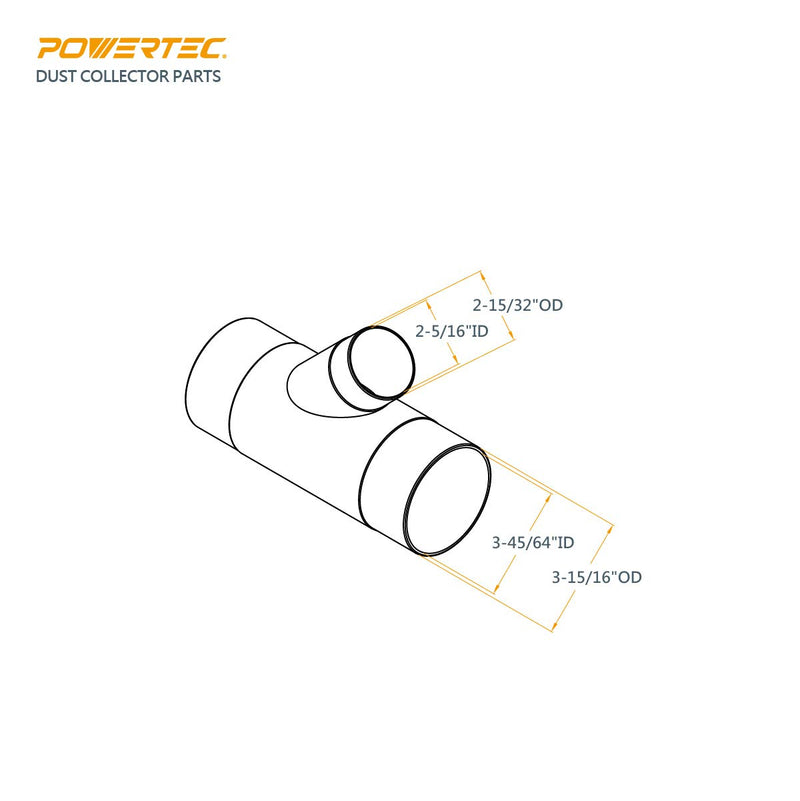 POWERTEC 70190 Y-Fitting, 4 x 2-1/2", Black - NewNest Australia