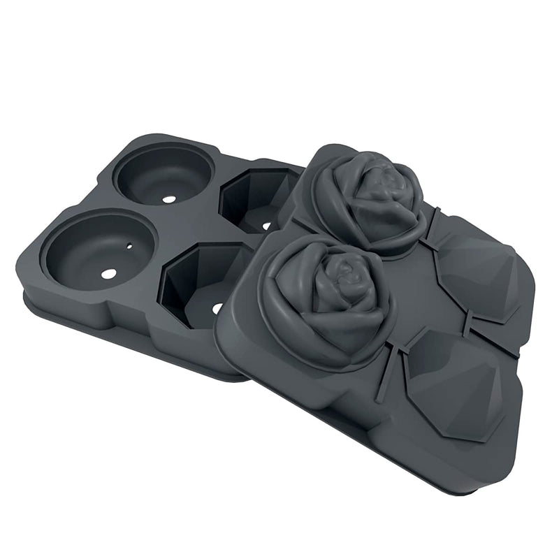 Ice Cube Tray, HANCELANT 2.5inch Ice Cube Molds, 2 Cavity Silicone Rose & 2 Diamond Ice Ball Maker, Easy Release Large Ice Cube Form for Chilling Cocktails, Whiskey, Bourbon & Homemade Juice (Grey) Gray - NewNest Australia