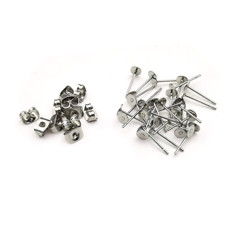400pcs Hypoallergenic Stainless Steel Earrings Posts Flat Pad Blank Earring Pin Studs with Butterfly Earring Backs for Jewelry Making Findings (4mm) 4mm - NewNest Australia