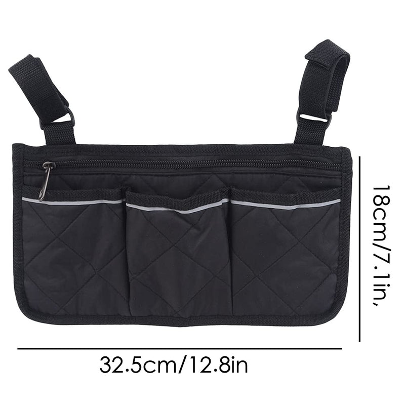 Black Wheelchair Armrest Storage Bag with Reflective Strips Wheelchair Pocket Storage Bag Wheelchair Storage Bag Fits Bed Rail Scooters Walker Power Wheelchair - NewNest Australia