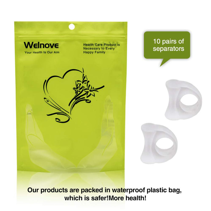 Welnove Toe Stretcher, 10x Gel Toe Separators for Bunion Correction, Overlapping Toes (Transparent Silicone Toe Separators) White-10 Large - NewNest Australia