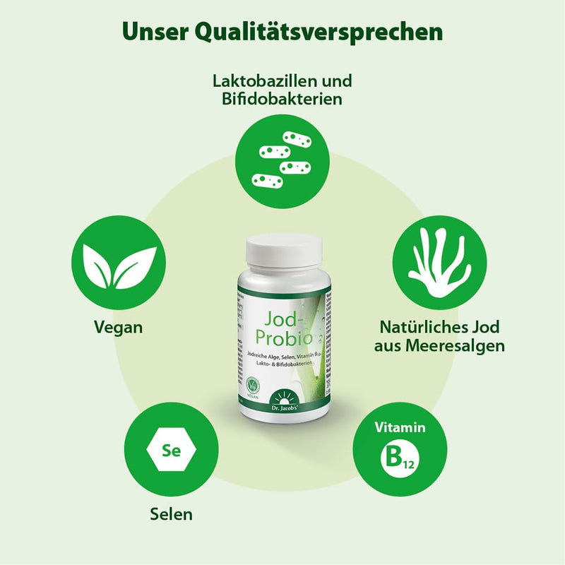 Dr. Jacob's Iodine Probio 31.6 g can I natural iodine from sea algae I with selenium, vitamin B12 and lactobacilli and bifidobacteria I for the immune system¹ and thyroid² I 90 portions, vegan - NewNest Australia