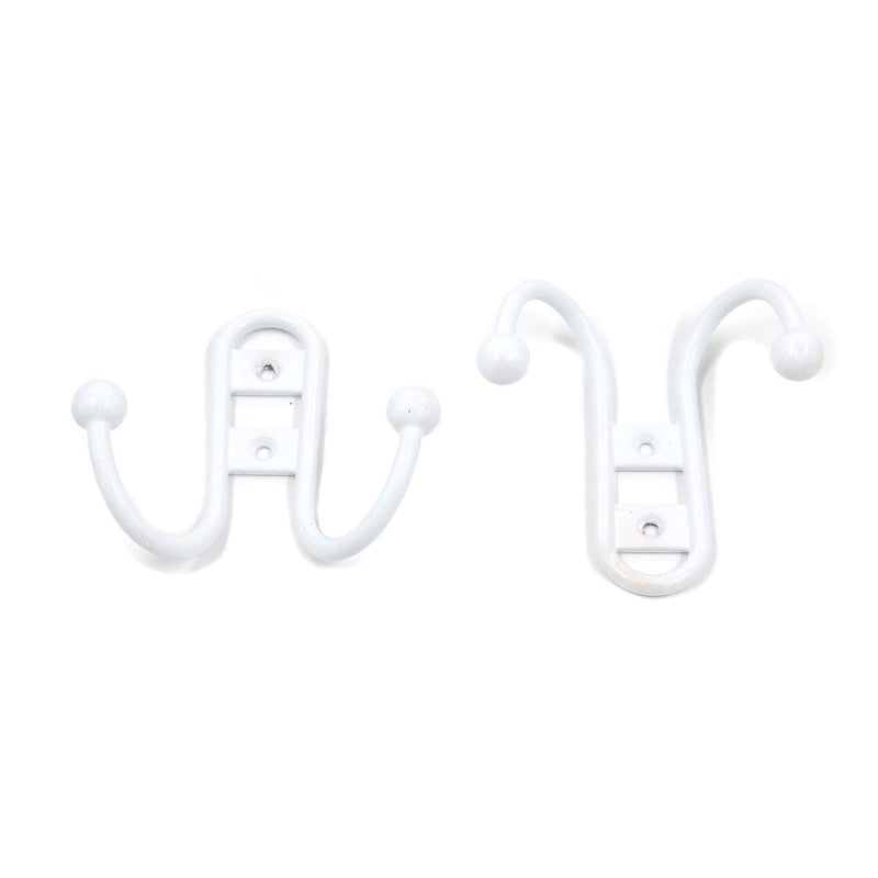 NewNest Australia - Geesatis 10 pcs Double Prong Robe Hook Utility Coat Hooks White Metal Robe Clothes Hangers with Mounting Screws 