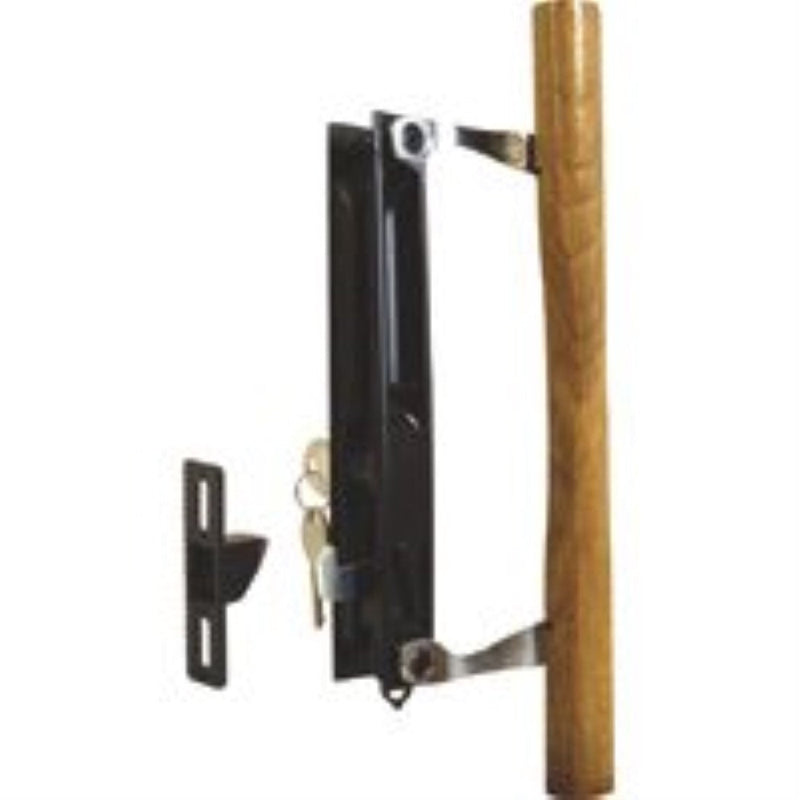 PRIME-LINE C 1032 Keyed Sliding Glass Door Handle Set – Replace Old or Damaged Door Handles Quickly and Easily –Wood & Black Painted Diecast, Hook Style, Flush Mount (Fits 6-5/8” Hole Spacing) - NewNest Australia