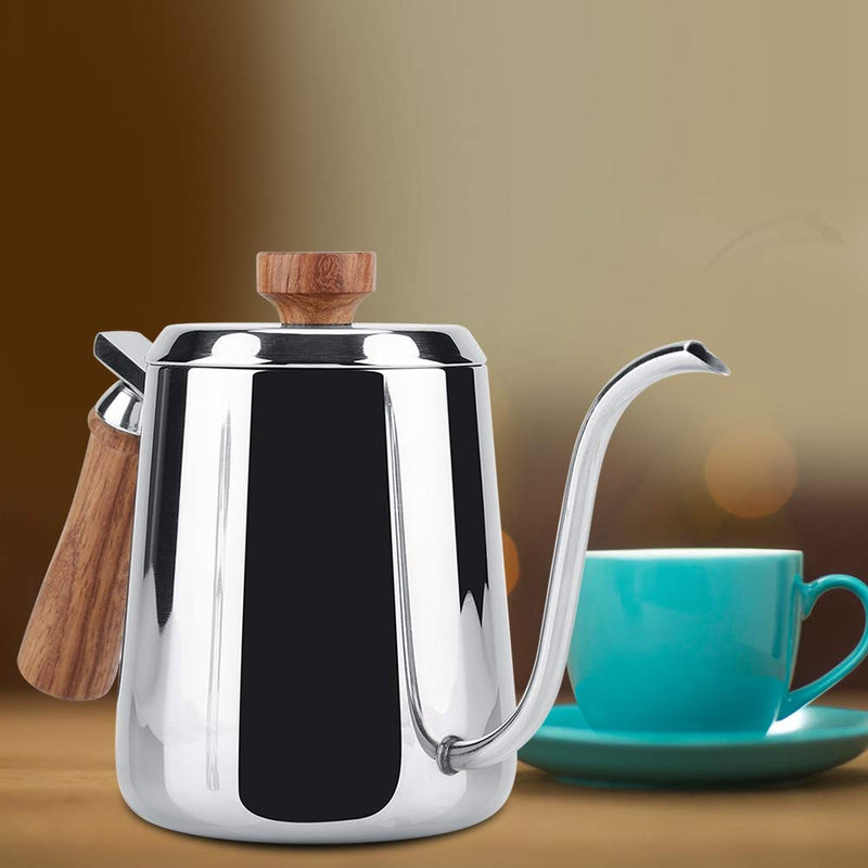 304 Stainless Steel Gooseneck Pour Over Coffee Kettle, 350/600ml Drip Coffee Pot with Long Gooseneck Spout, Wooden Lid and Wooden Handle (350ml) 350ml - NewNest Australia