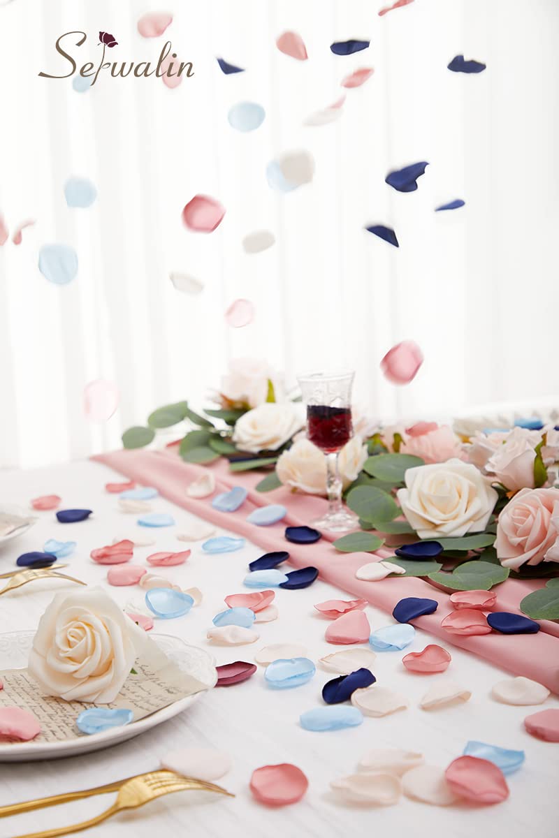 Serwalin 300pcs Rose Petals Flower Petals Pink Navy Blue Rose Petals for Wedding Silk Rose Petals for Flower Girl Basket Bridal Shower Blush Navy - NewNest Australia