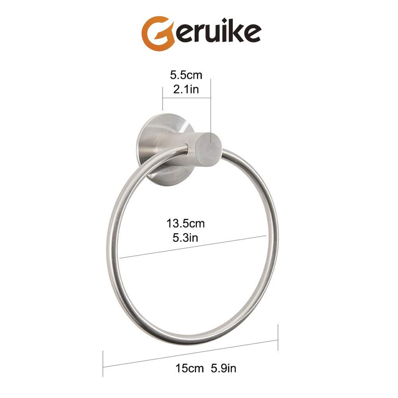 NewNest Australia - GERUIKE Adhesive Towel Ring Wall Mount Hand Towel Ring Self Adhesive Towel Hanger Stainless Steel Rustproof Brushed Bathroom Hardware Brushed Nickel 