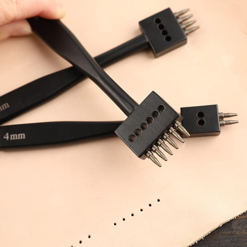 DIUDUS 2/4/6 Prong Punch, Black Leather Prong Punch Tool, 4mm Lacing Stitching Punch, Round Hole Prong Lacing Stitching Punch for Leather Craft 2/4/6 Prong Black-1 - NewNest Australia