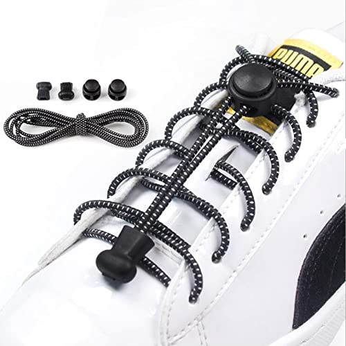 Hsthe Sea Elastic Shoelaces with Quick Fastener, No-Tie Laces, Slip-On Quick Release, Quick Lacing System with 100 cm Length for Sports, Youth & Elderly, 2 Pairs, Black - NewNest Australia