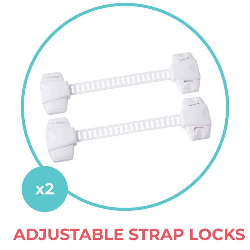 Toddleroo by North States Adjustable Strap Locks | Multifunctional Safety Locks That Work on refrigerators, cabinets, dishwashers, and Other appliances | Baby proofing with Confidence (2-Pack, White) - NewNest Australia