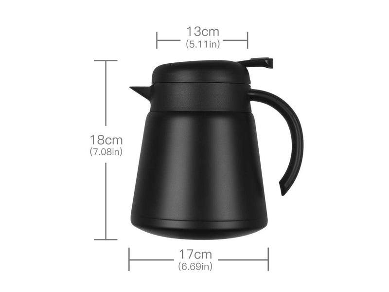 Luvan 304 18/10 800ml Stainless Steel Thermal Carafe/Double Walled Vacuum Insulated Coffee Pot with Press Button Top,12+ Hrs Heat&Cold Retention,BPA Free,for Coffee,Tea,Beverage (Black) Black - NewNest Australia