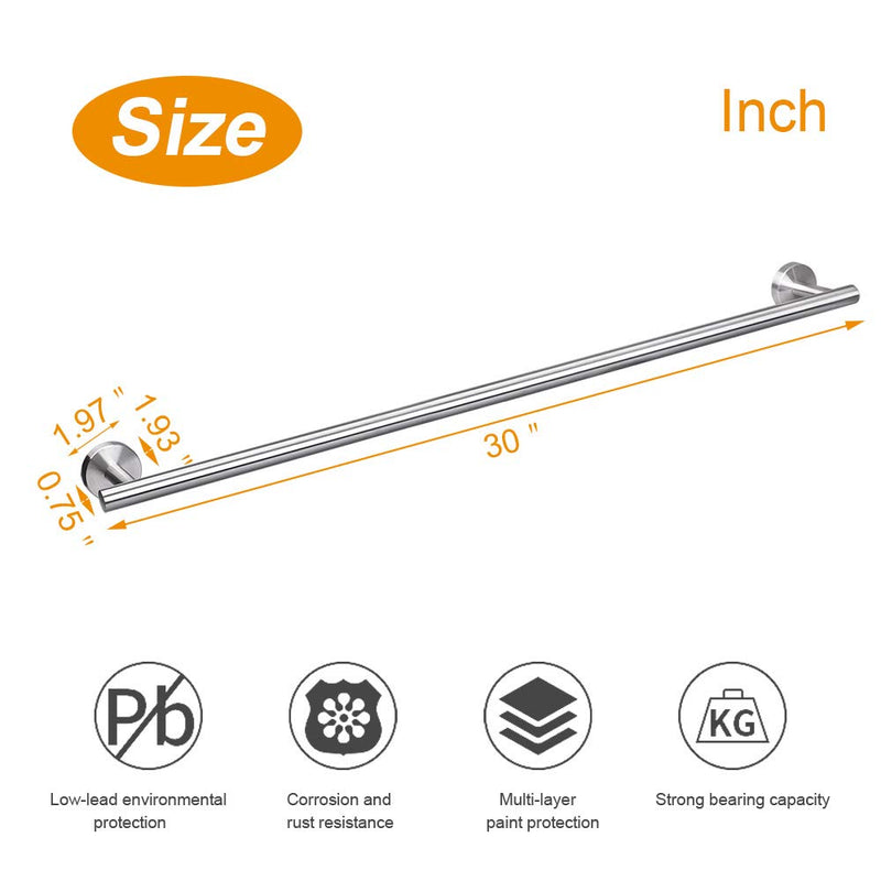 TocTen Bath Towel Bar - Thicken SUS304 Stainless Steel Bathroom Towel Holder, Towel Rod for Bathroom Heavy Duty Wall Mounted Towel Rack Hanger (30IN, Brushed) 30IN Brushed Nickel - NewNest Australia