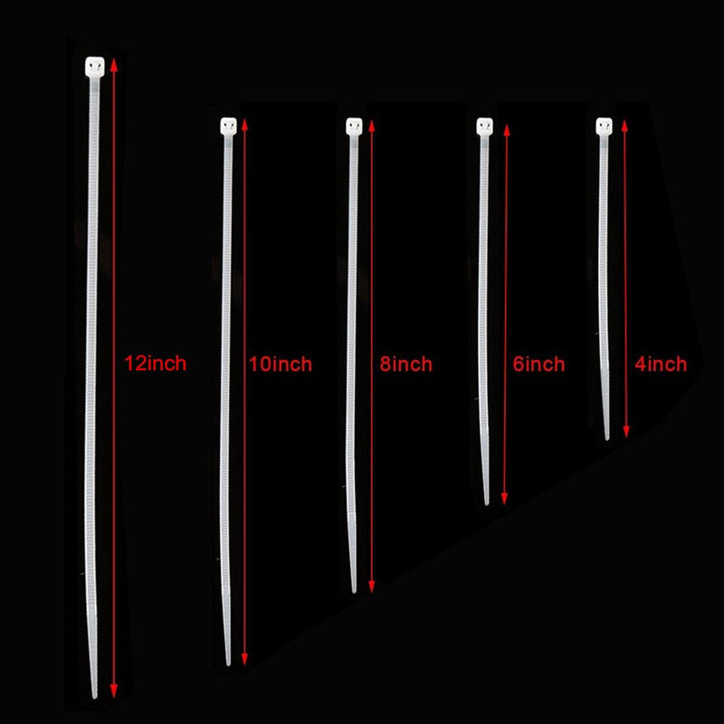 NewMainOne Self Locking Nylon Cable Zip Ties,4 6 8 10 12 Inches,Width 0.16inch,500Pcs HeavyDuty Wire Tie Wraps for Home,Office,Garden,Garage,Workshop (White) White - NewNest Australia