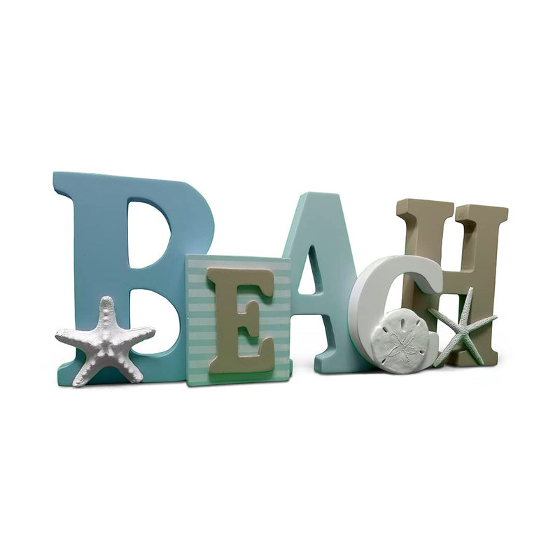 Wood Beach Word Sign with Applied Resin Sea Life - Hangs or Stands - Tropical Beach Home Decor - NewNest Australia