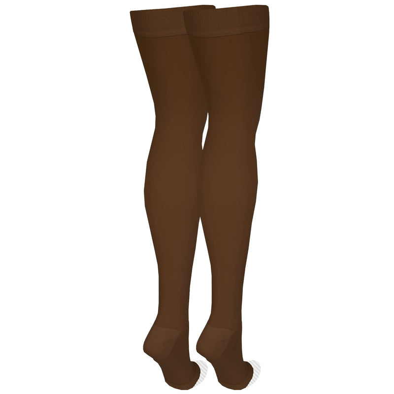NuVein Medical Compression Stockings, 20-30 mmHg Support, Women & Men Thigh Length Hose, Open Toe, Brown, Small Small (1 Pair) - NewNest Australia