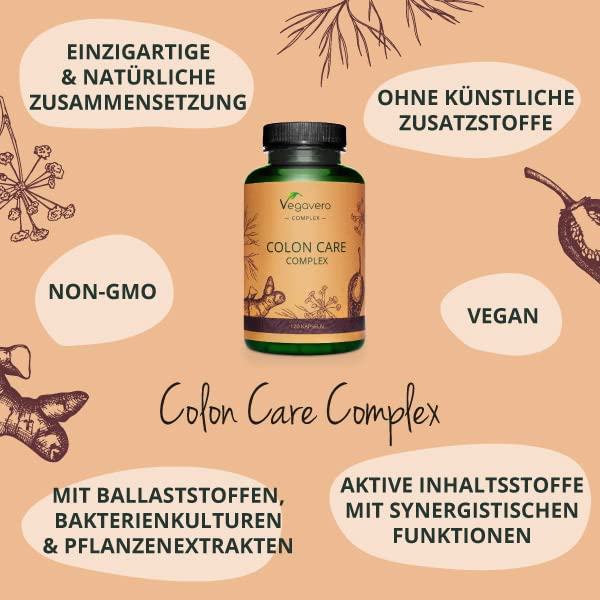 Colon Clean Vegavero, 60 Days Natural Intestinal Treatment, Fiber (Psyllium Husks), Lactic Acid Bacteria, Ginger & Galangal, For Constipation & Bloating, Vegan & No Additives, 120 Capsules - NewNest Australia