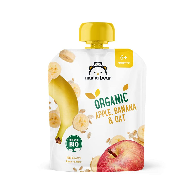 Amazon Brand - Mama Bear Fruit and Cereal Pouch Organic Apple and Banana Puree with Organic Apple Juice and Organic Oat Flour, 6 x 90g Apple, Banana & Oat - NewNest Australia