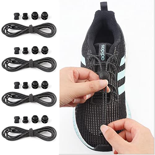 Hsthe Sea Elastic Shoelaces with Quick Fastener, No-Tie Laces, Slip-On Quick Release, Quick Lacing System with 100 cm Length for Sports, Youth & Elderly, 2 Pairs, Black - NewNest Australia
