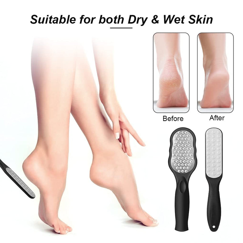 Vokmon Foot File Foot Scraper Set - 2Pcs Stainless Steel Pedicure Tools Set Foot Rasp for Hard Skin | Callus Remover with Dual Sided Foot File Foot Grater Scrubber for Feet Hand Care Black1 - NewNest Australia