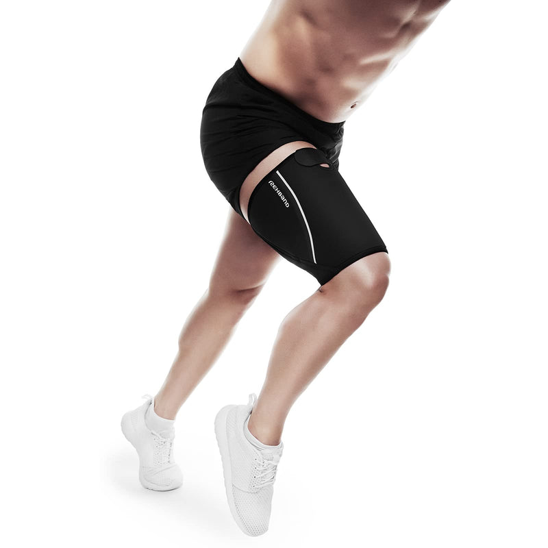 Rehband Thigh Support With Velcro Fastening Xs-Xxl, Thigh Support 5 Mm Neoprene, 1 X Bandage Thigh Muscle Fiber Tear & Strain, Thigh Compression, Colour: Black, Size: M - NewNest Australia