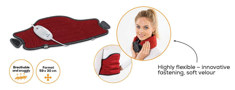 Beurer HK55 Easy-Fix Multifunctional Heat Pad | Targeted heat application for your neck, back, stomach and joints | 3 temperature settings | Velor fibres | Elastic extension band | Machine washable - NewNest Australia