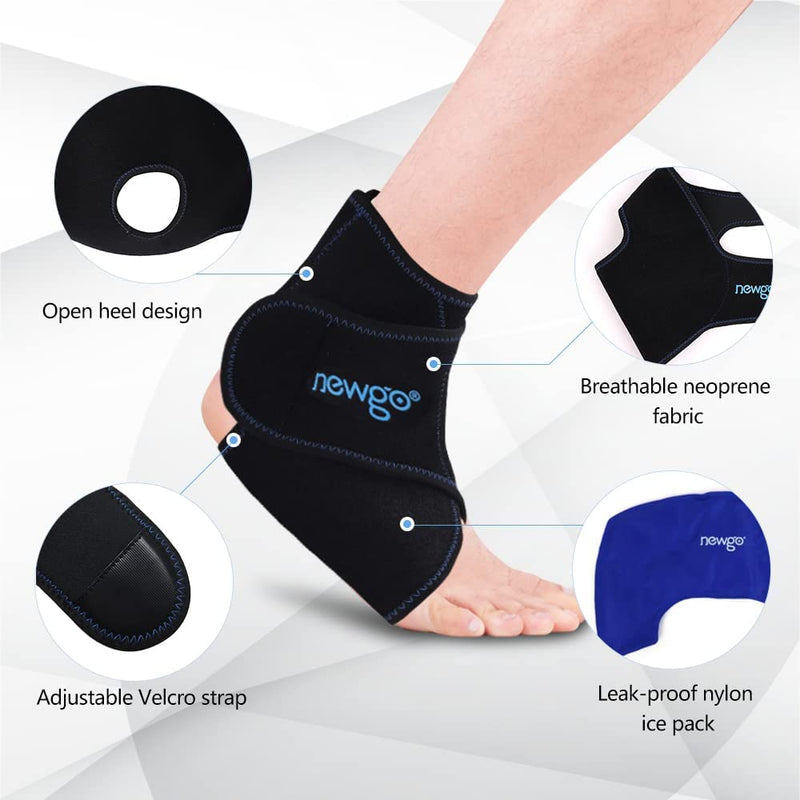 NEWGO Ankle Ice Pack Wrap Reusable Hot Cold Compress Foot Ice Pack for Plantar Fasciitis, Ankle Swelling, Ankle Injuries, Swollen Feet, Ankle Sprain, Post-Surgery Recovery Black B - NewNest Australia
