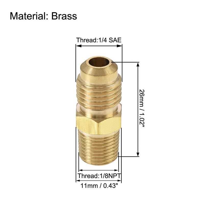 uxcell Brass Pipe fitting, 1/4 SAE Flare to 1/8NPT Male Thread, Tubing Adapter Hose Connector, for Air Conditioner Refrigeration, 3Pcs - NewNest Australia