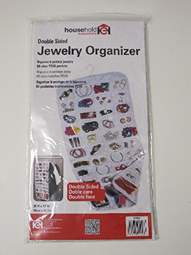 Household Essentials 01943 Hanging Jewelry Organizer - 80-Pockets for Necklaces, Bracelets, and Accessories - White Vinyl - NewNest Australia