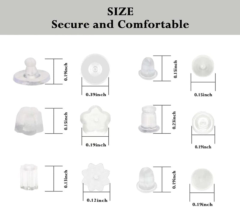 Nkwuire 6 Styles Silicone Earring Backs for Studs, 600 Pcs Clear Soft Earring Backings Hypoallergenic Plastic Rubber Earring Backs Clutch Stoppers Replacement Kits for Fish Hook Earring Studs Hoops - NewNest Australia