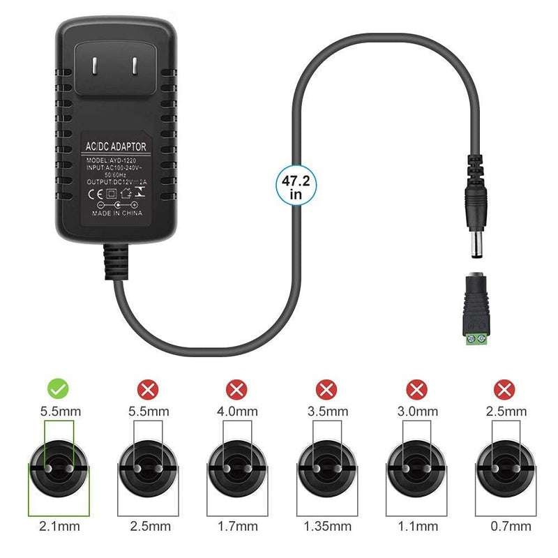 12V 2A LED Power Supply, 24W AC Adapter, 100-240V AC to 12V DC Transformer for LED Strip Lights, Wall Plug Power Adapter with 5.5/2.1 DC Female Barrel Connector (2 Pack) 2 Pack - NewNest Australia