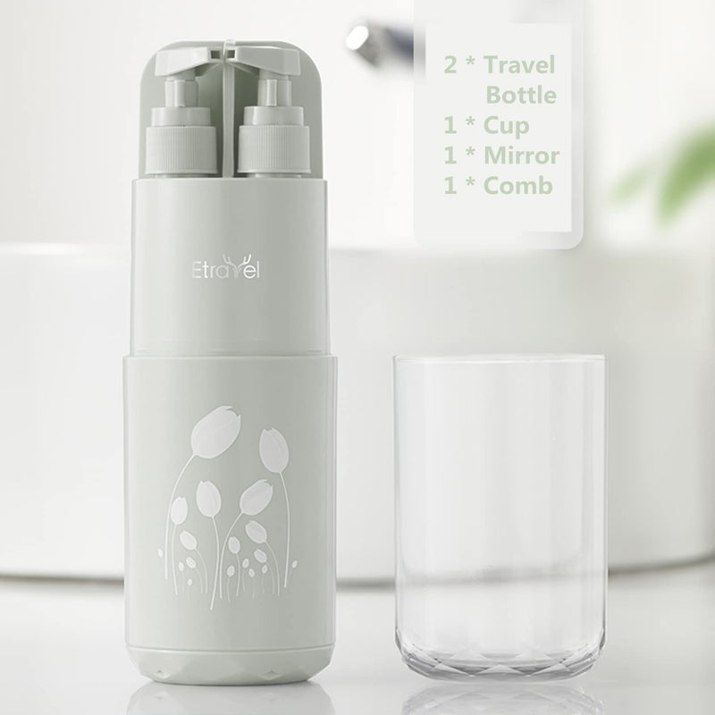 Meiyijia Travel Water Cup Set, Toothbrush Case, Toothbrush Cup, with 2 x 45 ml Lotion Dispenser, Soap Dispenser, Comb, Mirror, Suitable for Camping, Travel, Business Trips, School (Grey) Gray - NewNest Australia