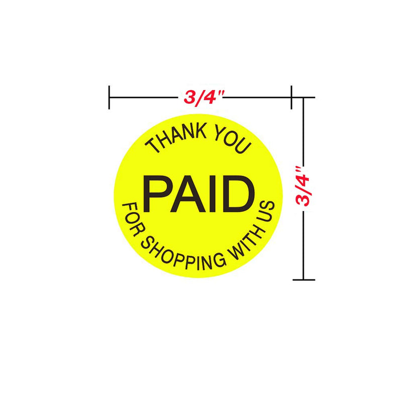 Paid Thank You Stickers-"Thank You for Shopping with US" Paid Label 3/4" Round Retail Self Adhesive Price Point Labels，USA Paid (Fluorescent Yellow) - 1500 Labels per Package - NewNest Australia
